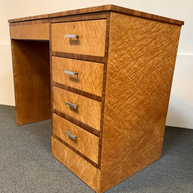 SOLD – Art Deco Birds Eye Maple with Walnut Banding Desk/Dressing Table