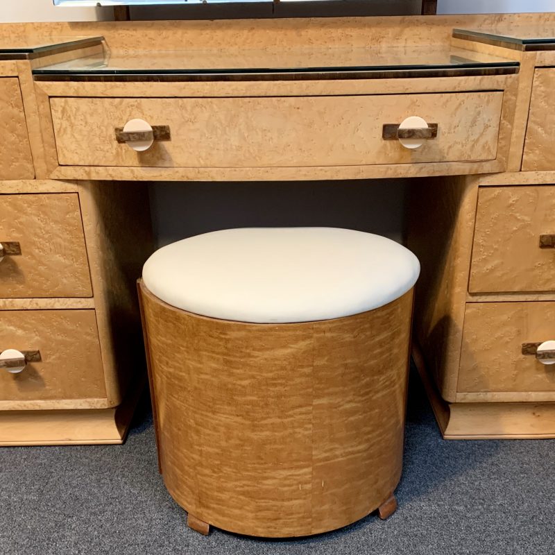 SOLD – Art Deco Birds Eye Maple Dressing Table and Stool
