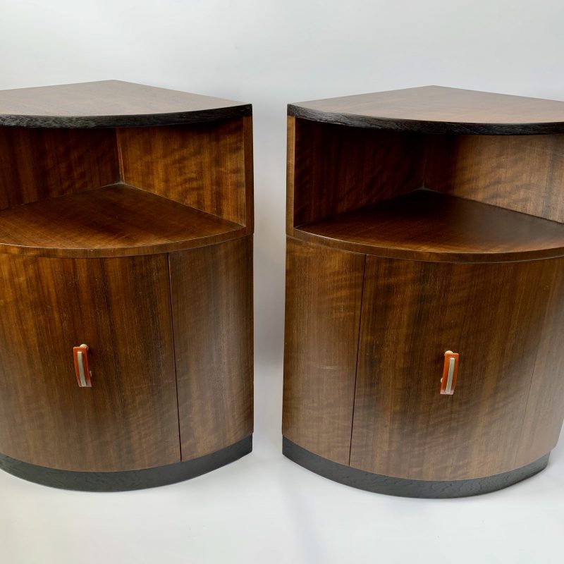 Art Deco Wolfe and Hollander Flamed Walnut Bedside Cabinets