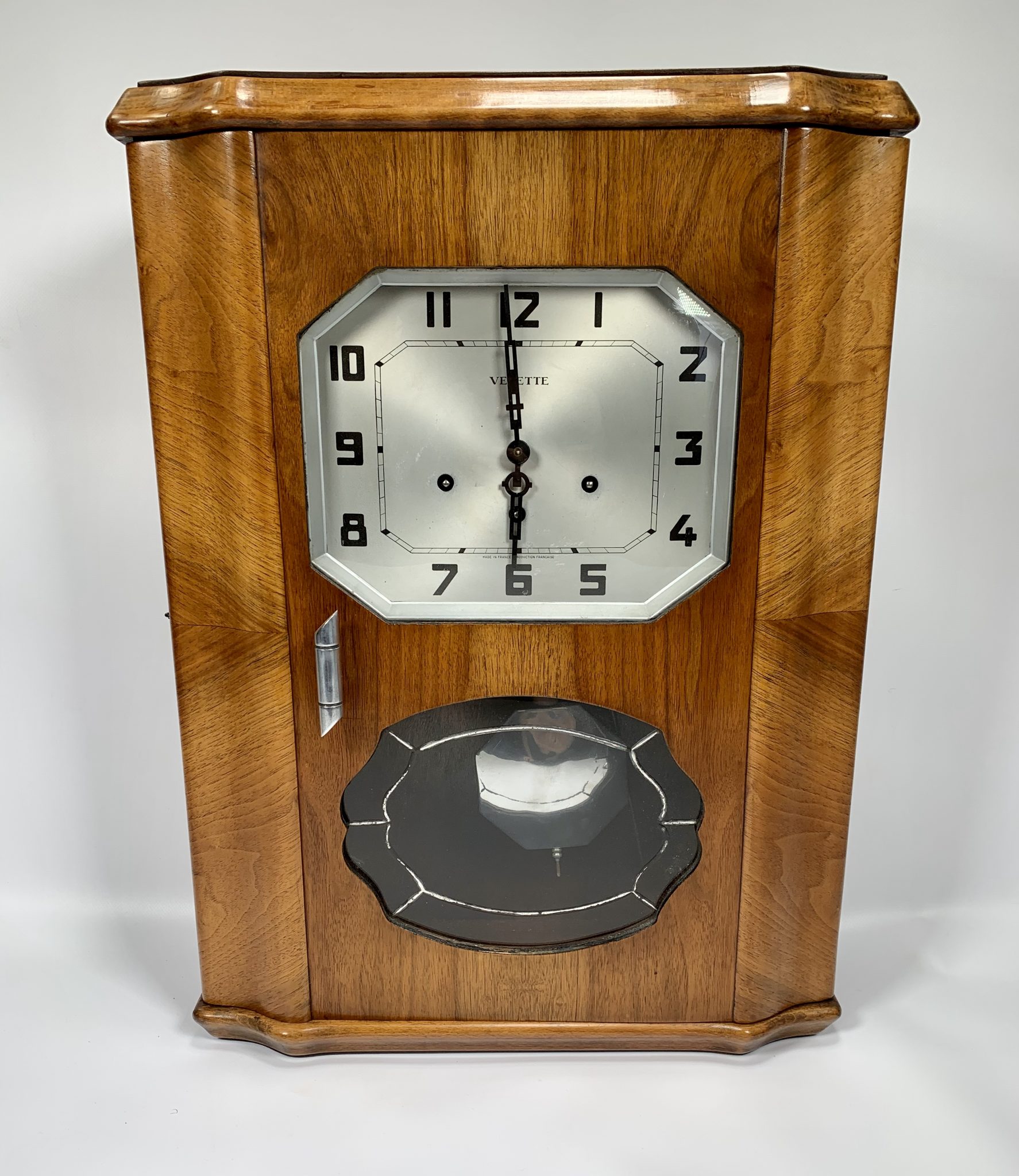 Art Deco Walnut Wall Clock by Vedette Poirot Art Deco Furnishings