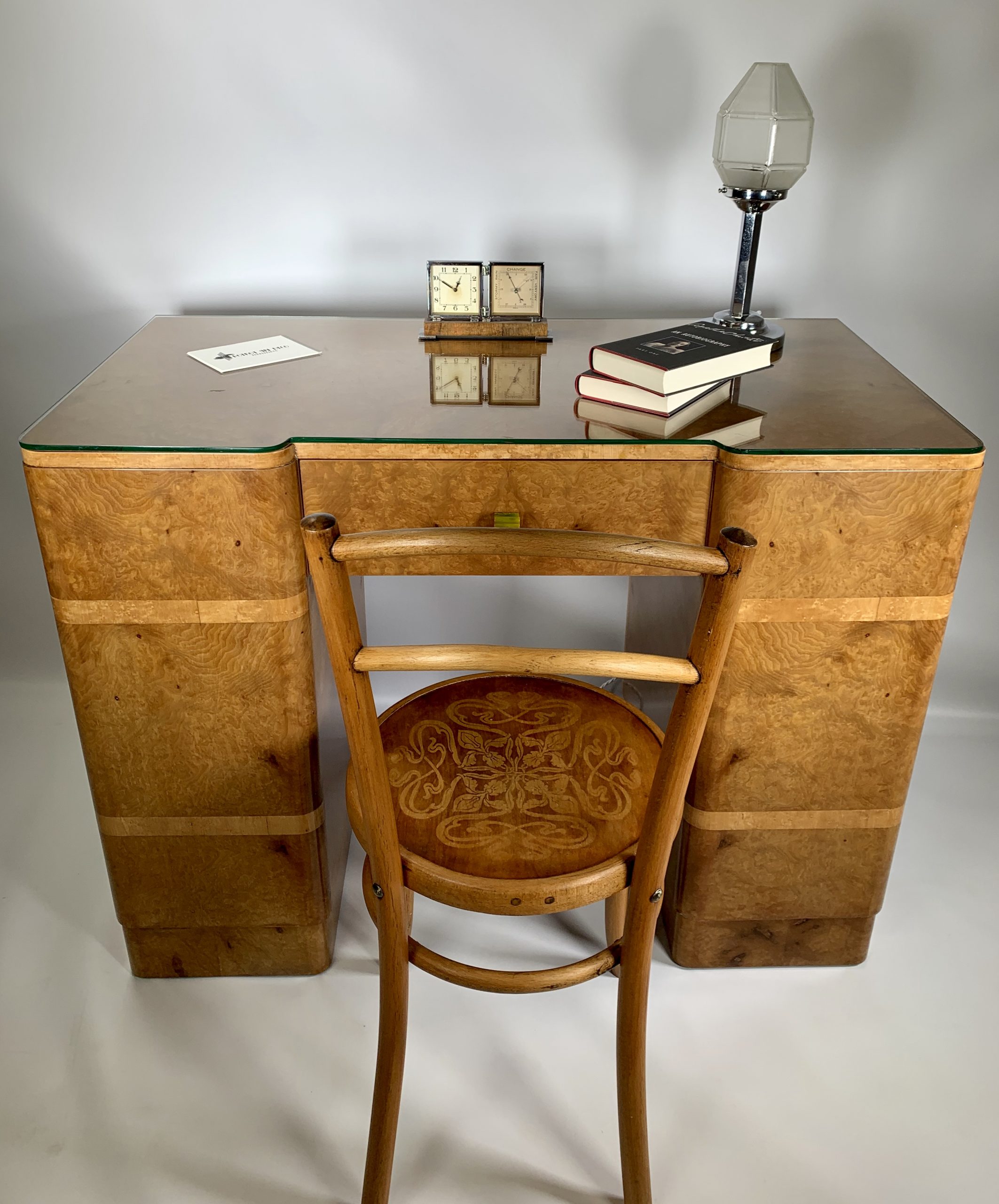 SOLD - Art Deco Burr Maple Desk in the manner of Epstein - Image 3