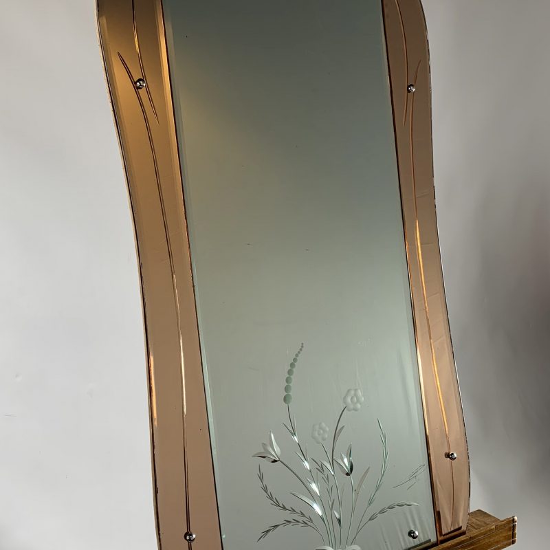 Art Deco Mirror with bronze edged glass and floral decoration