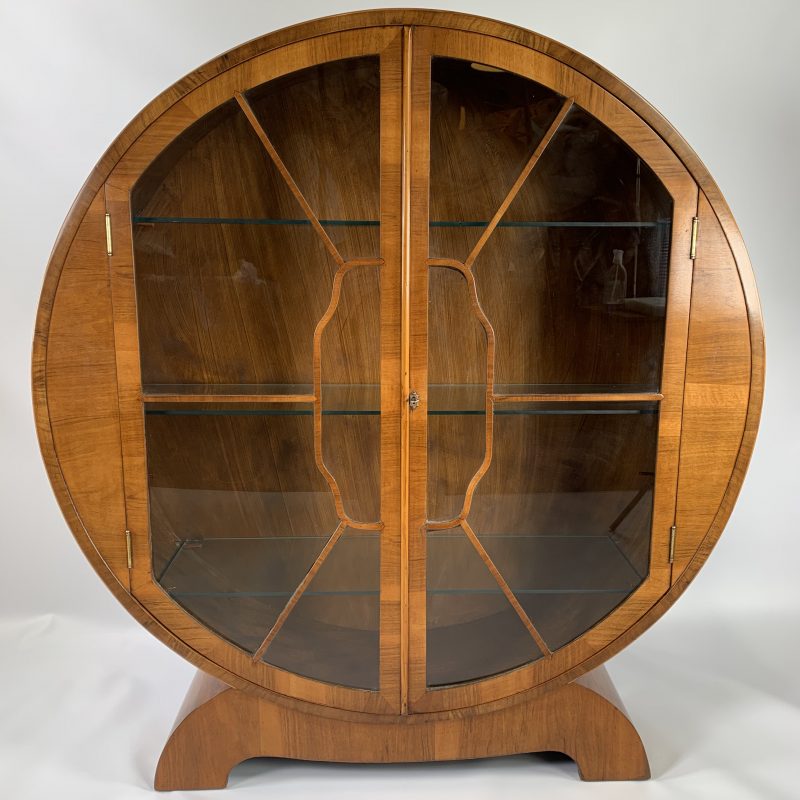 Art Deco Round Walnut Display Cabinet