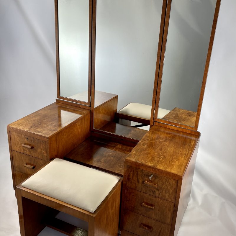 Art Deco Walnut Dressing Table and Stool