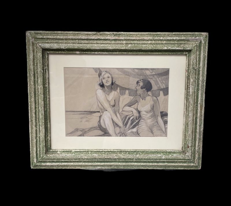 Art Deco Picture Of Two Females Sunbathing