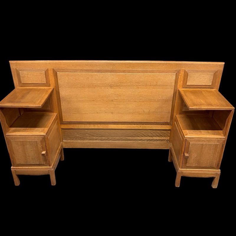 Art Deco Headboard with attached Bedside Cabinets