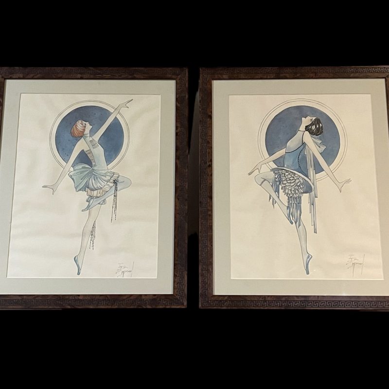Art Deco Pair of Hand Tinted Prints