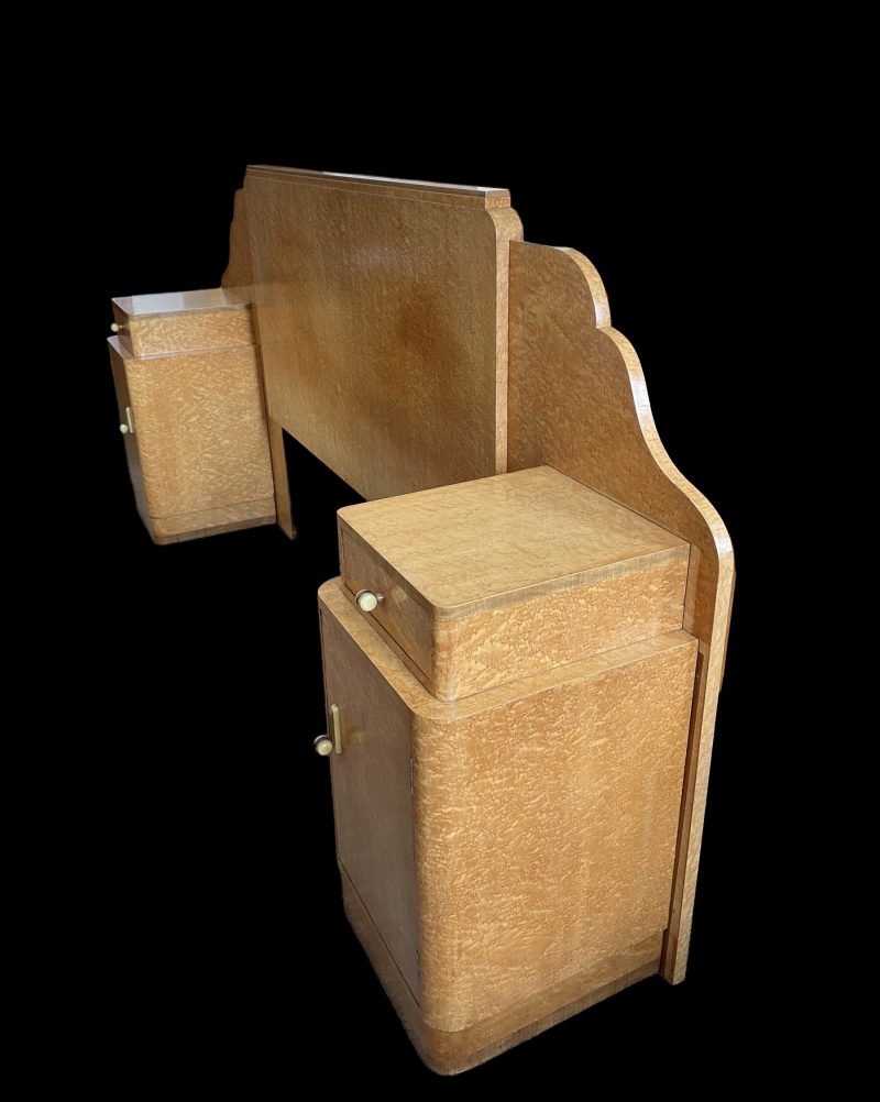 Art Deco Headboard and attached Bedside Cabinets by Harry and Lou Epstein - Image 2