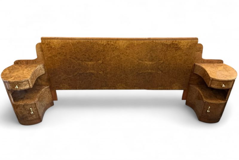 SOLD - Art Deco Superking (6ft) Headboard And Attached Bedside Tables By Harry And Lou Epstein