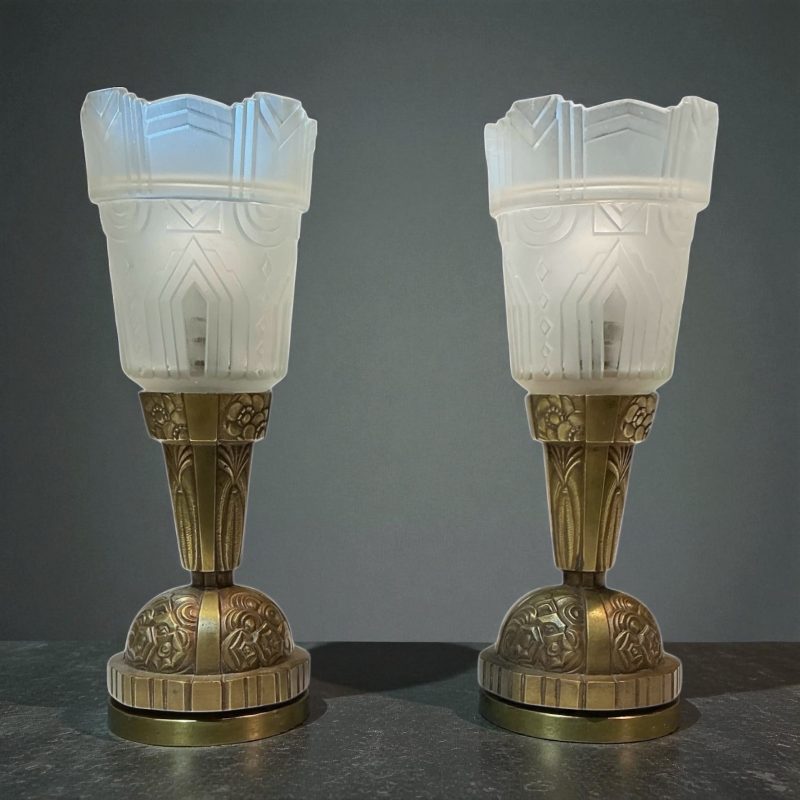 A Fine Pair Of Art Deco Lamps Attributed To Hettier And Vincent