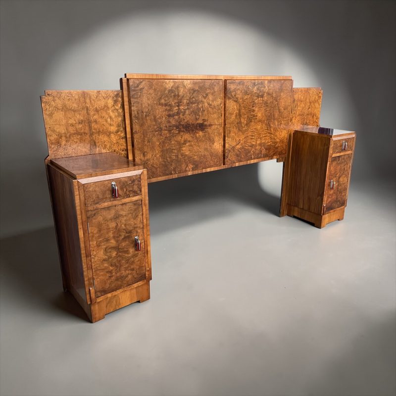 Art Deco King Size (5ft) bed with an attached pair of Bedside Tables