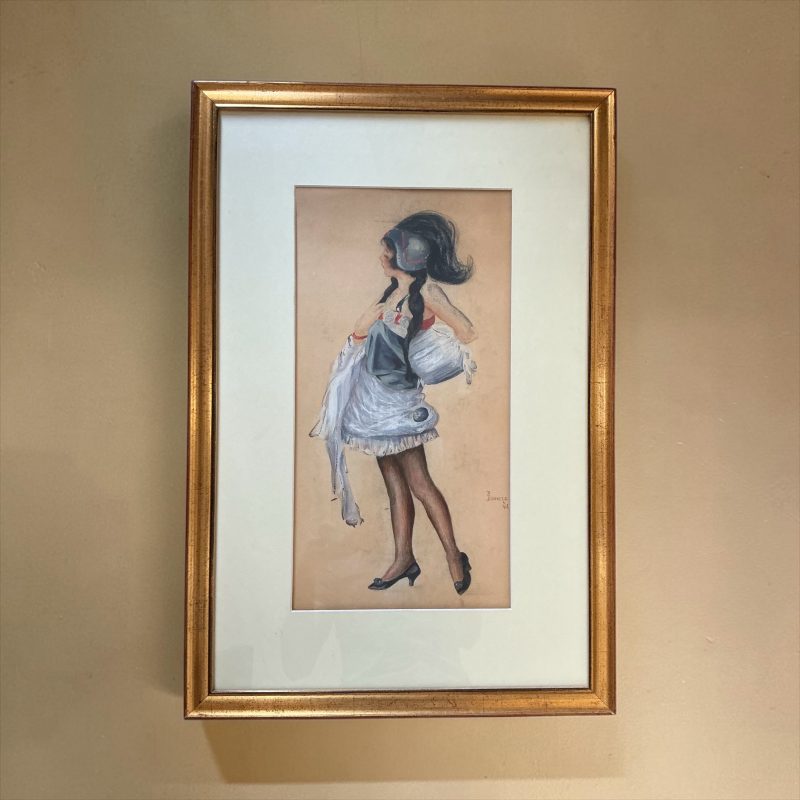 Pastel Portrait Picture of a Young French Lady. Dated 1918
